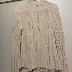 ZARA Cream Distressed Knit Sweater Top | Size Small | NWT